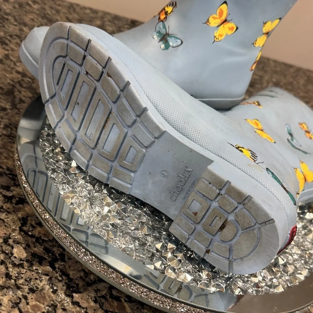 Chooka Light Blue Boots with Butterfly Design